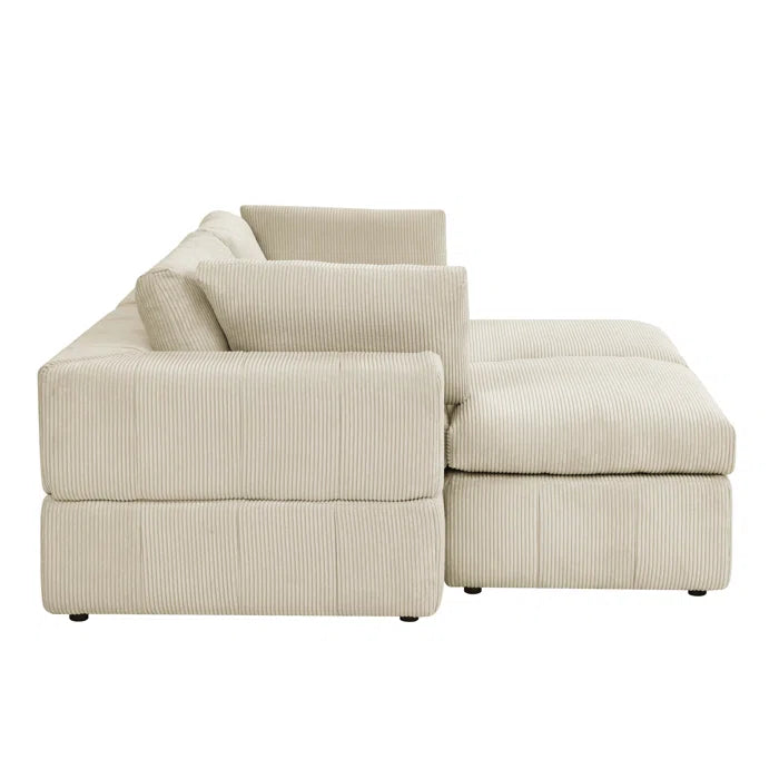 U-Shape Sectional Sofa: 4 - Piece Corduroy Sectional(Beige Corduroy)