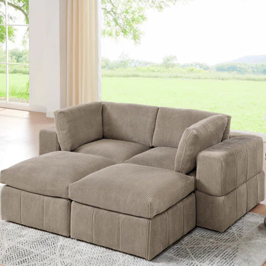 U-Shape Sectional Sofa: 4 - Piece Corduroy Sectional(Camel Corduroy)