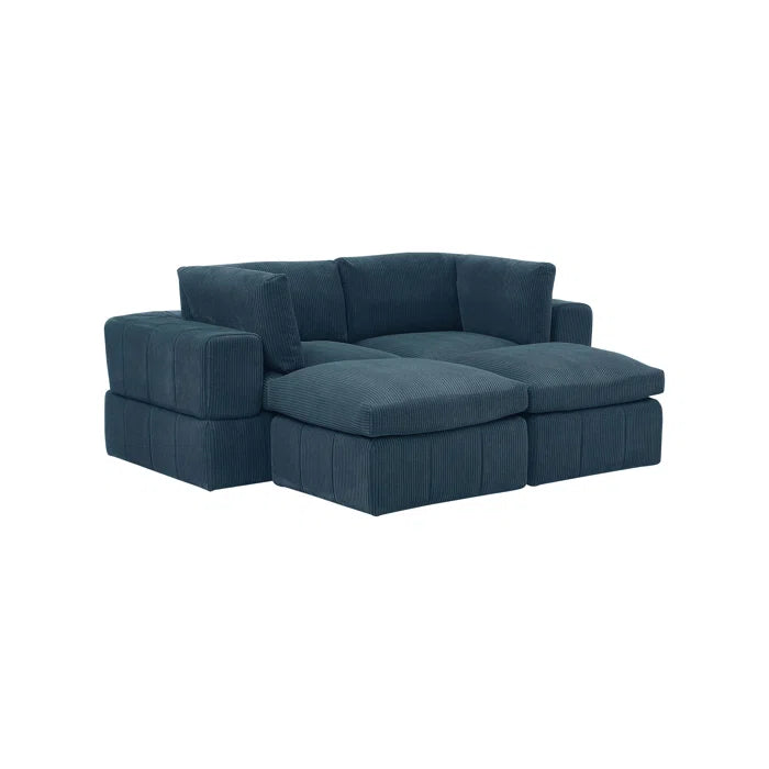U-Shape Sectional Sofa: 4 - Piece Corduroy Sectional(Dark Blue Corduroy)