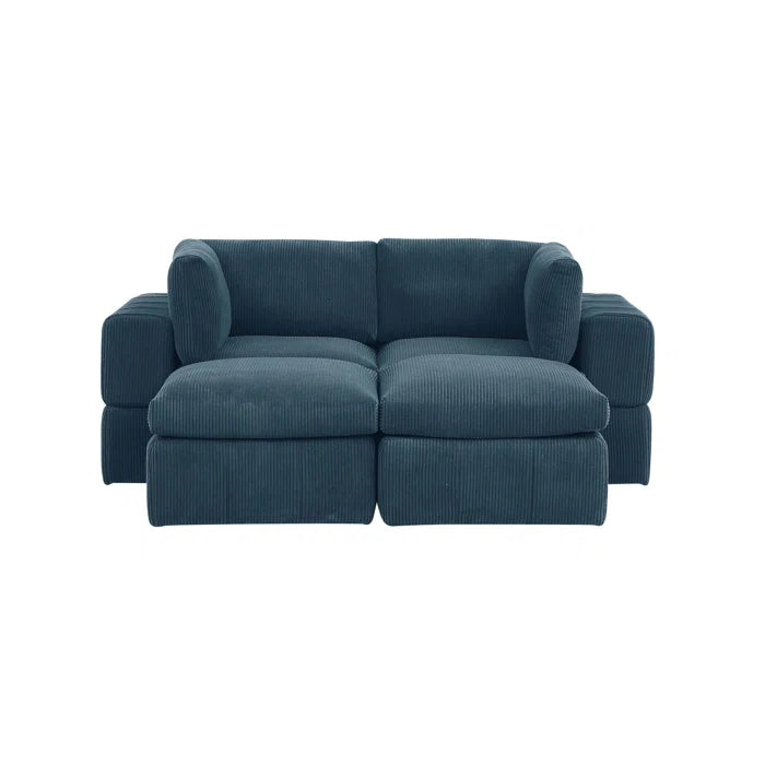 U-Shape Sectional Sofa: 4 - Piece Corduroy Sectional(Dark Blue Corduroy)