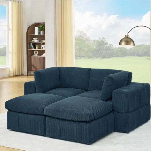 U-Shape Sectional Sofa: 4 - Piece Corduroy Sectional(Dark Blue Corduroy)