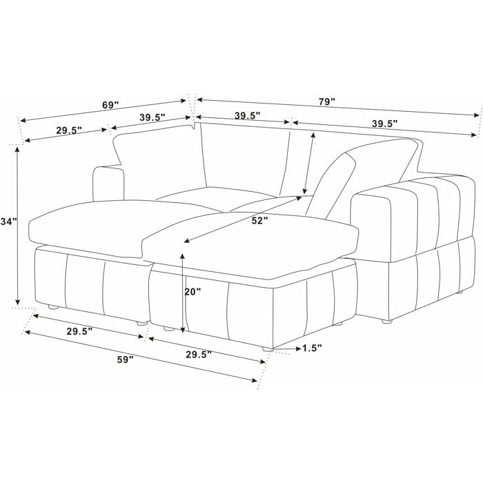 U-Shape Sectional Sofa: 4 - Piece Corduroy Sectional(Dark Blue Corduroy)