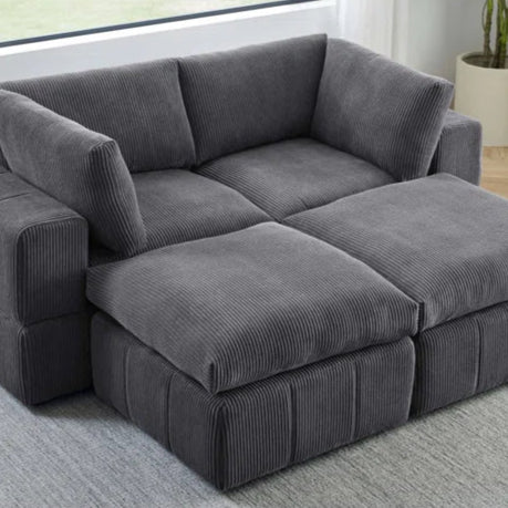 U-Shape Sectional Sofa: 4 - Piece Corduroy Sectional(Dark Gray Corduroy)