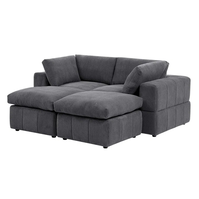U-Shape Sectional Sofa: 4 - Piece Corduroy Sectional(Dark Gray Corduroy)