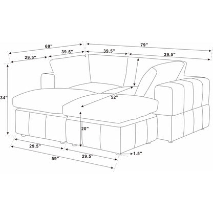 U-Shape Sectional Sofa: 4 - Piece Corduroy Sectional(Dark Gray Corduroy)