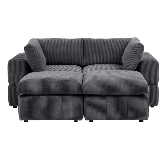 U-Shape Sectional Sofa: 4 - Piece Corduroy Sectional(Dark Gray Corduroy)