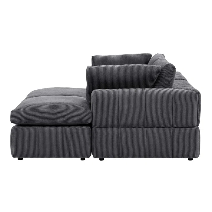 U-Shape Sectional Sofa: 4 - Piece Corduroy Sectional(Dark Gray Corduroy)