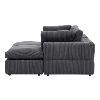 U-Shape Sectional Sofa: 4 - Piece Corduroy Sectional(Dark Gray Corduroy)