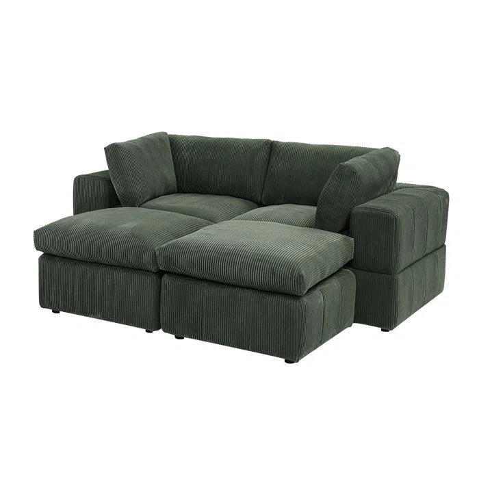 U-Shape Sectional Sofa: 4 - Piece Corduroy Sectional(Dark Green Corduroy)