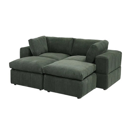 U-Shape Sectional Sofa: 4 - Piece Corduroy Sectional(Dark Green Corduroy)