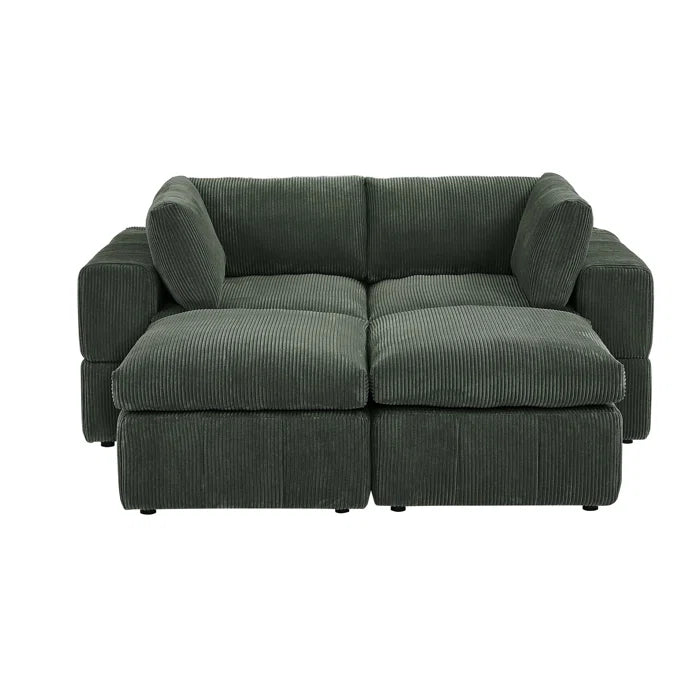 U-Shape Sectional Sofa: 4 - Piece Corduroy Sectional(Dark Green Corduroy)