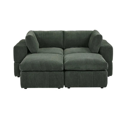 U-Shape Sectional Sofa: 4 - Piece Corduroy Sectional(Dark Green Corduroy)