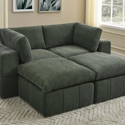 U-Shape Sectional Sofa: 4 - Piece Corduroy Sectional(Dark Green Corduroy)