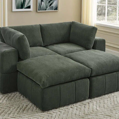 U-Shape Sectional Sofa: 4 - Piece Corduroy Sectional(Dark Green Corduroy)