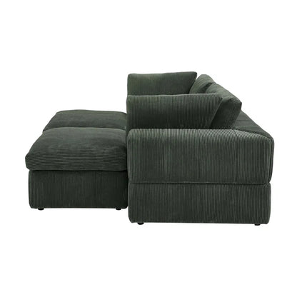 U-Shape Sectional Sofa: 4 - Piece Corduroy Sectional(Dark Green Corduroy)