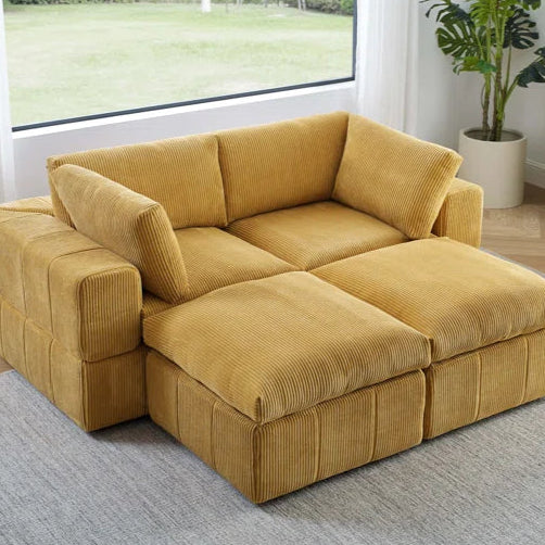 U-Shape Sectional Sofa: 4 - Piece Corduroy Sectional(Ginger Corduroy)