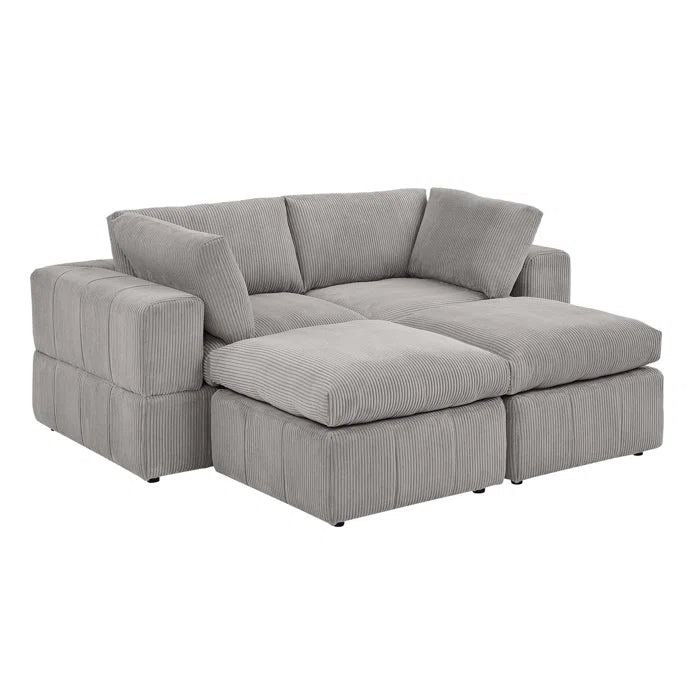 U-Shape Sectional Sofa: 4 - Piece Corduroy Sectional(Light Gray Corduroy)