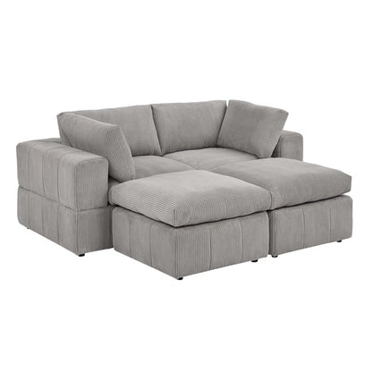 U-Shape Sectional Sofa: 4 - Piece Corduroy Sectional(Light Gray Corduroy)