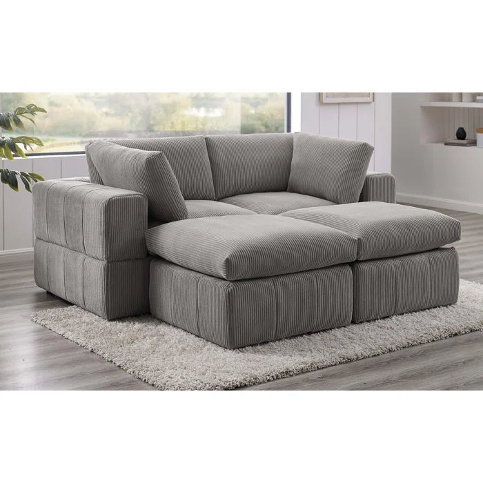 U-Shape Sectional Sofa: 4 - Piece Corduroy Sectional(Light Gray Corduroy)