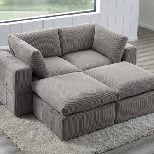 U-Shape Sectional Sofa: 4 - Piece Corduroy Sectional(Light Gray Corduroy)