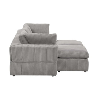 U-Shape Sectional Sofa: 4 - Piece Corduroy Sectional(Light Gray Corduroy)