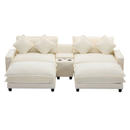 U-Shape Sectional Sofa: 4-Piece Cozy Modular Sectional Blend with Double Cushion Design(Beige Chenille/Polyester Blend)