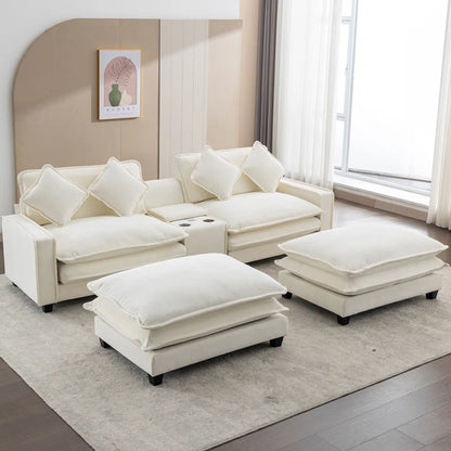 U-Shape Sectional Sofa: 4-Piece Cozy Modular Sectional Blend with Double Cushion Design(Beige Chenille/Polyester Blend)