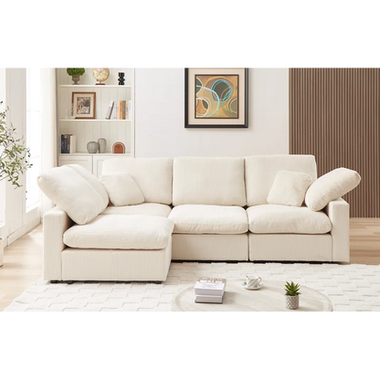 4 Seater Sofa: 149'' 4-Piece Oversize Comfy Cloud Sleeper Corduroy Sectional Sofa for Living Room(White Polyester)