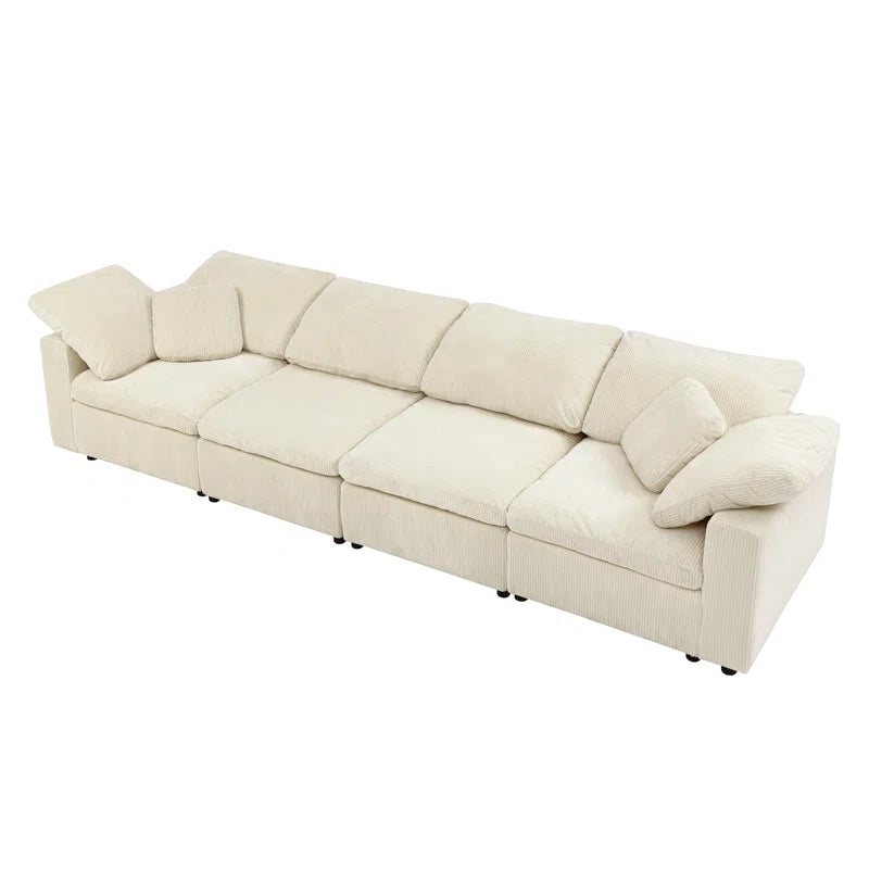 4 Seater Sofa: 149'' 4-Piece Oversize Comfy Cloud Sleeper Corduroy Sectional Sofa for Living Room(White Polyester)