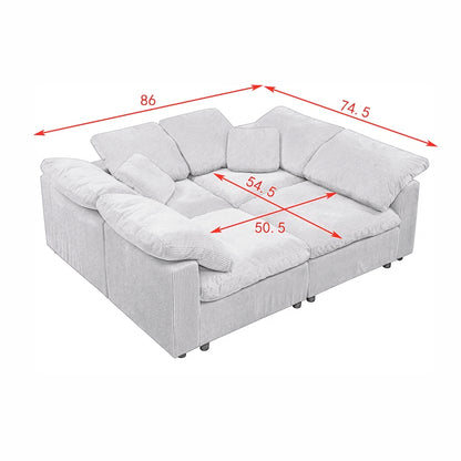 4 Seater Sofa: 149'' 4-Piece Oversize Comfy Cloud Sleeper Corduroy Sectional Sofa for Living Room(White Polyester)