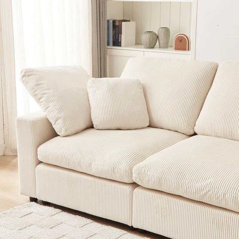 4 Seater Sofa: 149'' 4-Piece Oversize Comfy Cloud Sleeper Corduroy Sectional Sofa for Living Room(White Polyester)