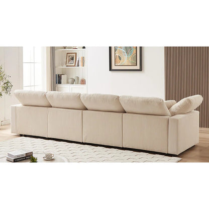 4 Seater Sofa: 149'' 4-Piece Oversize Comfy Cloud Sleeper Corduroy Sectional Sofa for Living Room(White Polyester)