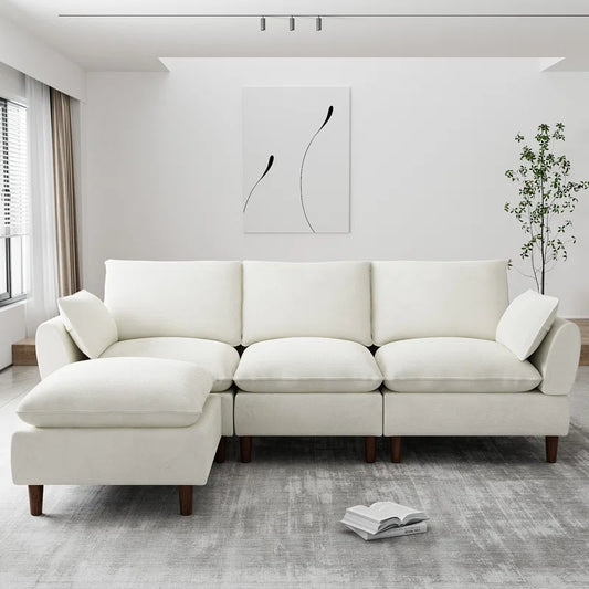 L-Shape Sectional Sofa: 4-Piece Upholstered Cloud Modular Sofa(Beige Chenille)