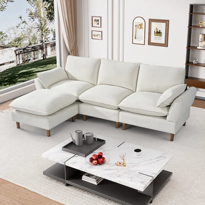 L-Shape Sectional Sofa: 4-Piece Upholstered Cloud Modular Sofa(Beige Chenille)