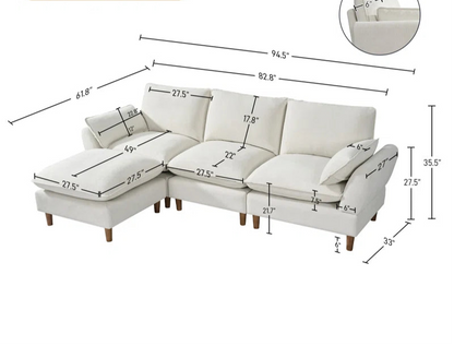 L-Shape Sectional Sofa: 4-Piece Upholstered Cloud Modular Sofa(Beige Chenille)