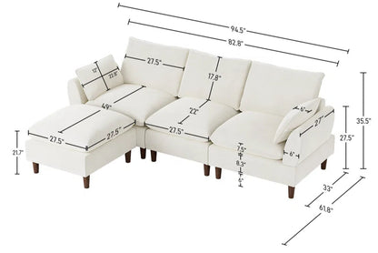 L-Shape Sectional Sofa: 4-Piece Upholstered Cloud Modular Sofa(Beige Chenille)