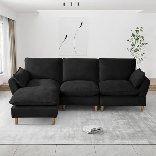 L-Shape Sectional Sofa: 4-Piece Upholstered Cloud Modular Sofa(Black Chenille)