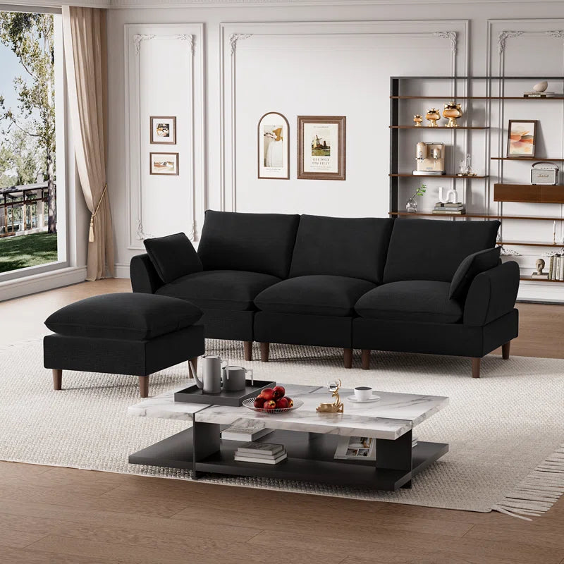 L-Shape Sectional Sofa: 4-Piece Upholstered Cloud Modular Sofa(Black Chenille)