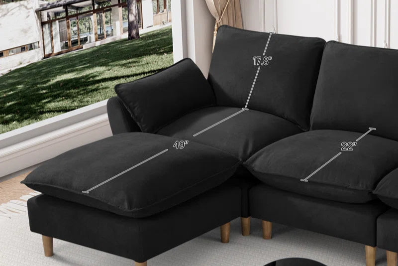 L-Shape Sectional Sofa: 4-Piece Upholstered Cloud Modular Sofa(Black Chenille)