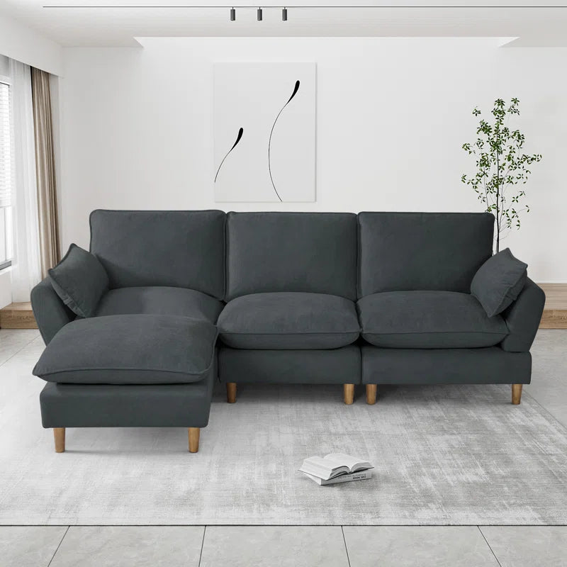 L-Shape Sectional Sofa: 4-Piece Upholstered Cloud Modular Sofa(Dark Gray Chenille)