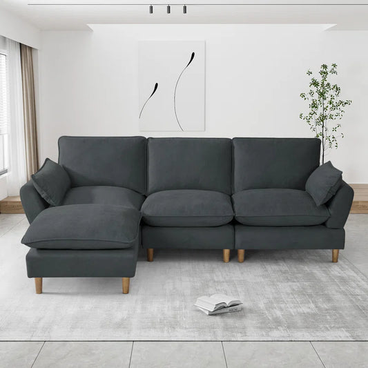 L-Shape Sectional Sofa: 4-Piece Upholstered Cloud Modular Sofa(Dark Gray Chenille)