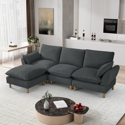 L-Shape Sectional Sofa: 4-Piece Upholstered Cloud Modular Sofa(Dark Gray Chenille)