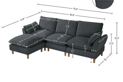 L-Shape Sectional Sofa: 4-Piece Upholstered Cloud Modular Sofa(Dark Gray Chenille)