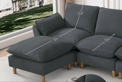 L-Shape Sectional Sofa: 4-Piece Upholstered Cloud Modular Sofa(Dark Gray Chenille)