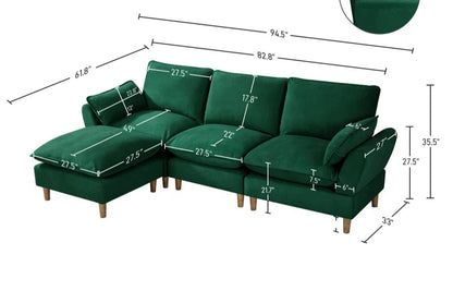 L-Shape Sectional Sofa: 4-Piece Upholstered Cloud Modular Sofa(Green Chenille)