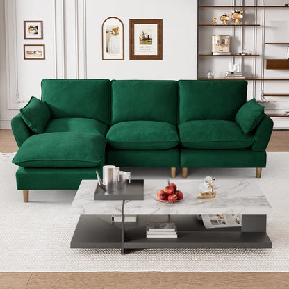L-Shape Sectional Sofa: 4-Piece Upholstered Cloud Modular Sofa(Green Chenille)