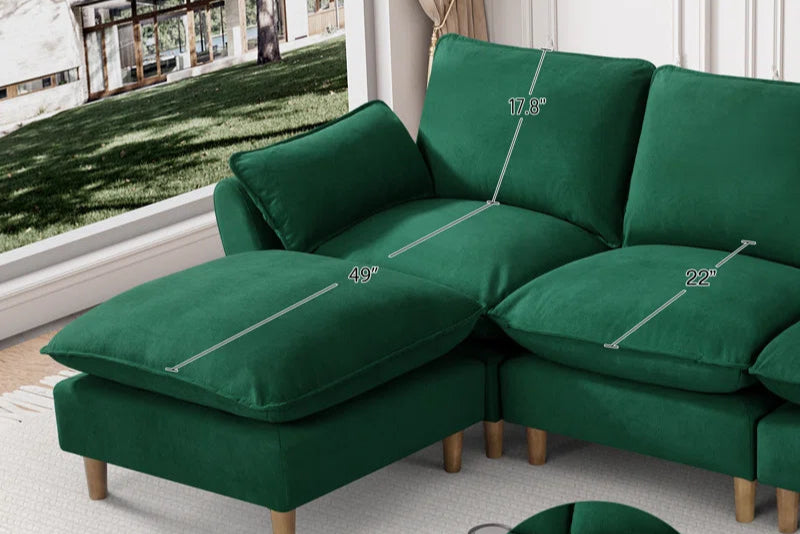 L-Shape Sectional Sofa: 4-Piece Upholstered Cloud Modular Sofa(Green Chenille)