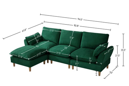 L-Shape Sectional Sofa: 4-Piece Upholstered Cloud Modular Sofa(Green Chenille)