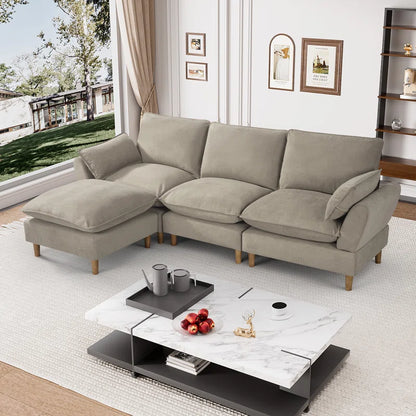 L-Shape Sectional Sofa: 4-Piece Upholstered Cloud Modular Sofa(Light Brown Chenille)