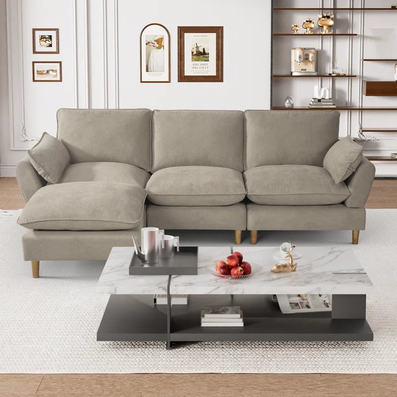 L-Shape Sectional Sofa: 4-Piece Upholstered Cloud Modular Sofa(Light Brown Chenille)
